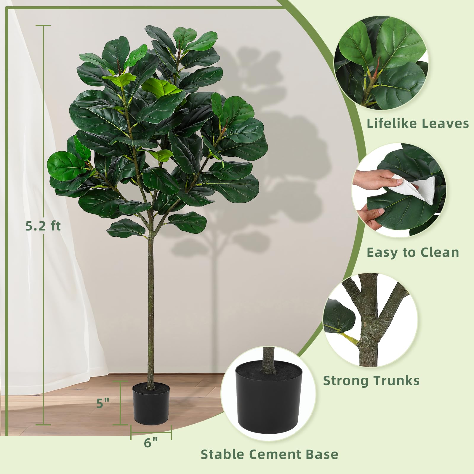 GlowSol 5.2 Ft Artificial Fidd - огляд і ціна Ficus Lyrata Tree